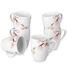 VEWEET 6-Pc 11oz Floral Ceramic Coffee Mugs Set with Handle - ANNIE Series