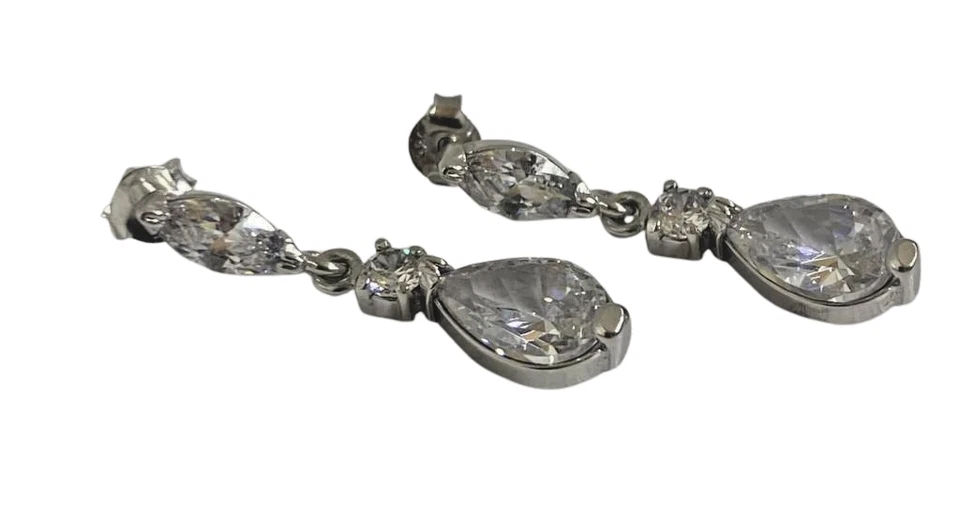 Orecchini pendenti vintage insoliti in argento sterling 925 gioielli zirconi - Immagine 3 di 4