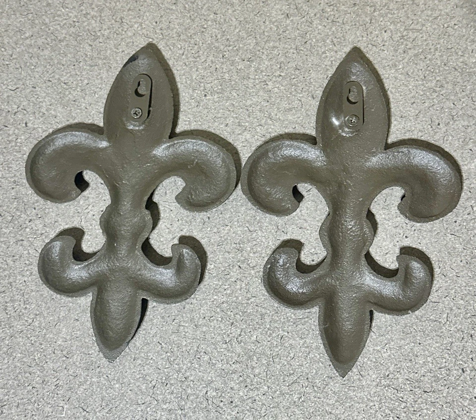 2 Cast Iron Antique Style Rustic Fleur De Lis Wall Decor BROWN Finish 9.5" - Image 4 of 4