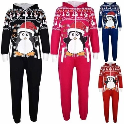 Kinder Mädchen Jungen Weihnachten Pinguin Fleece A2Z Einteiler Xmas Overall - Bild 1 von 2