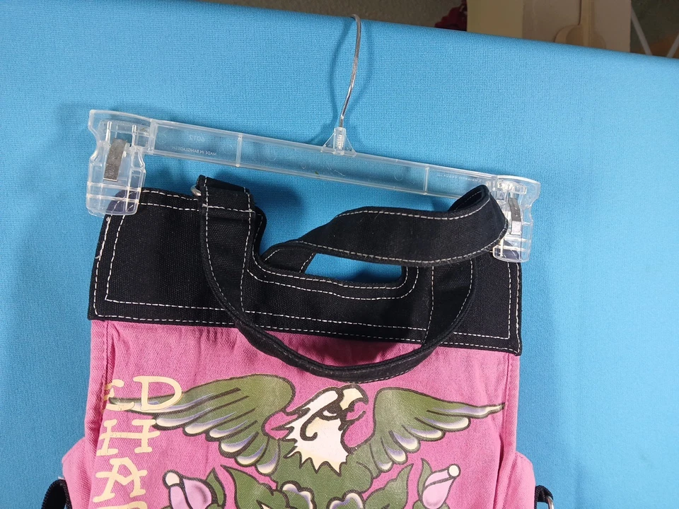 Ed Hardy  Tote Bag Canvas  Purse Hot Pink & Black Crossbody w / Double Handles   - Image 4 of 4