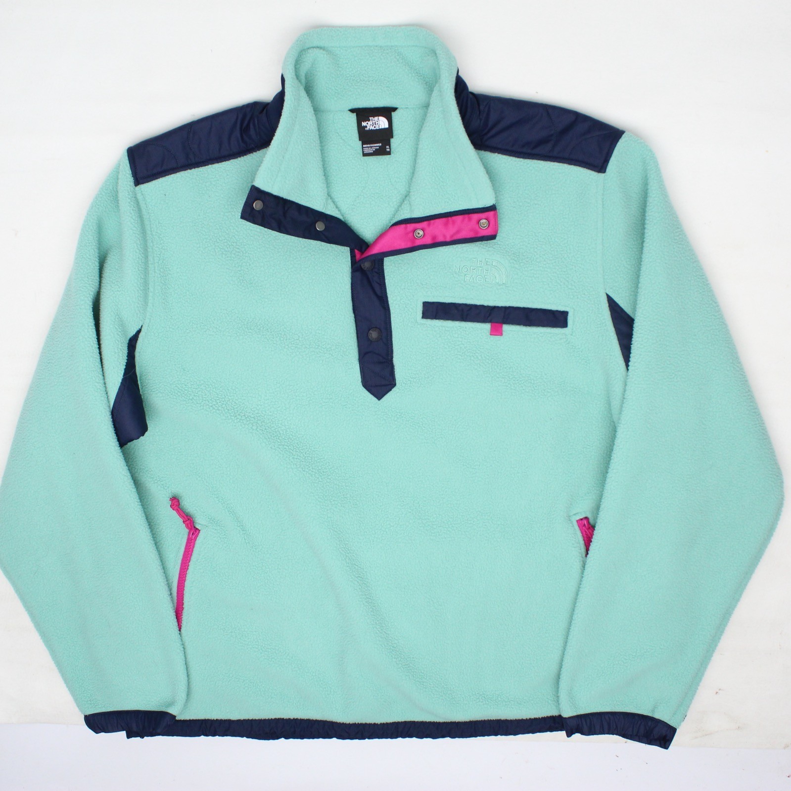 The North Face Royal Arch 1/4 Snap Fleece Men XL Wasabi Summit Navy Fuchsia Pink