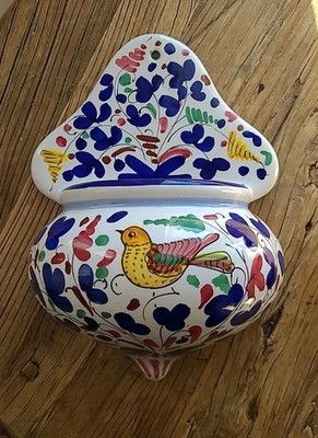Ceramic Wall Vase Pocket Sambuco Mario Italy Hand Painted 10'' X 7''