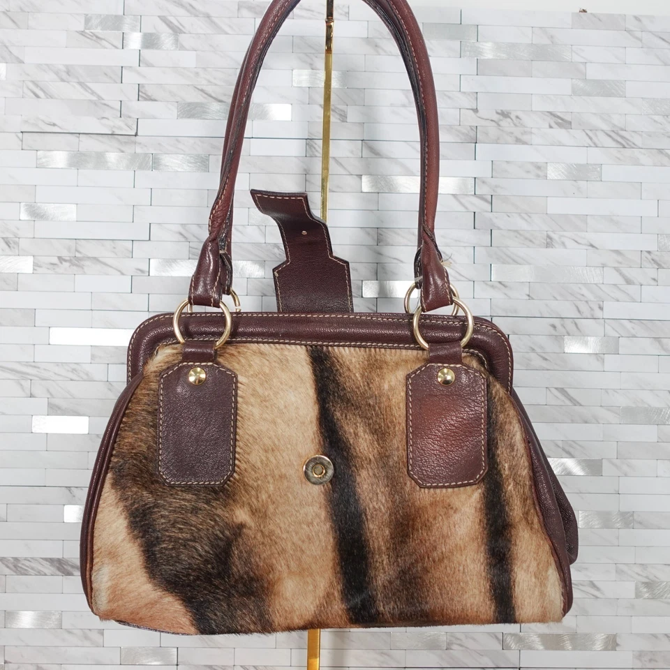 VINTAGE Bolso Marrón Cuero Hombro Piel Italiano Cartera Genuino Boho Clásico ITALIA Foto 2 de 4