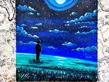 Original Painting  Moon Light boy  Land scape  Art   SIGNED + COA