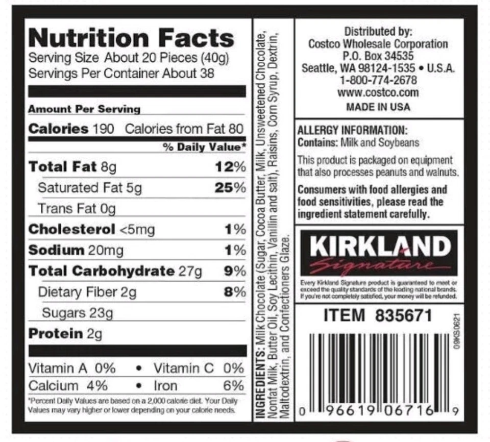 Pasas Kirkland Signature, chocolate con leche, 3,4 lb Foto 3 de 3