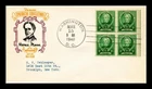 DR JIM STAMPS US COVER HORACE MANN FAMOUS AMERICANS FDC BLOCK TORKEL GUNDEL