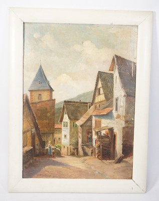 Original Öl Gemälde F.M. Anders 1944 Motiv Neckartailfingen Esslingen Stuttgart