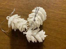 3 Plastic White w Glitter Pinecone Christmas Ornament 2"