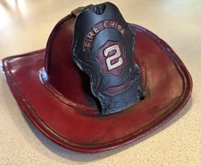 Vintage FIRE CHIEF 2 Firefighter Helmet Hat Maroon  Paperweight Desk Decor