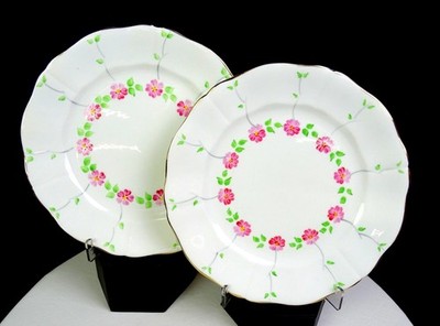 Adderley England Porcelain Pink Flowers 2Pc 7 3/4'' Salad Plates 1947-1950