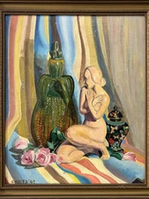 🔥 Fine Vintage 1940s Modern American Surrealist Still Life Oil Painting, KEITZ