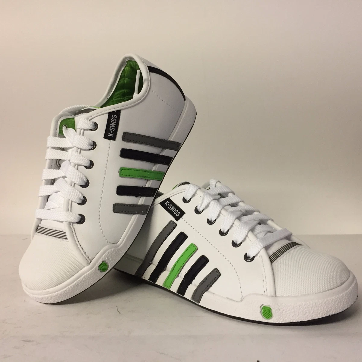 K.Swiss Boys Moulton Trainer White Black Charcoal Green Size UK 2