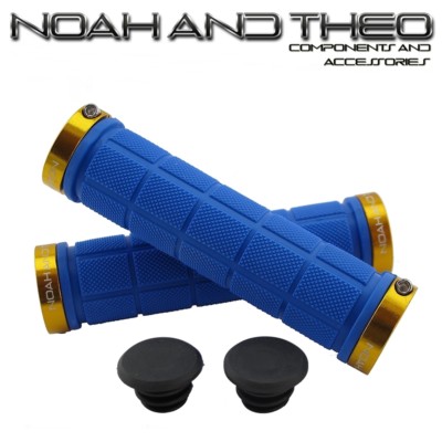 Noah und Theo Double Lock On Mountainbike Fahrrad Lenkergriffe BLAU GOLD