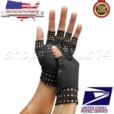 Arthritis Copper Gloves Fingerless Compression Medical Support Therapeutic US