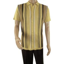 Mens Stacy Adams Italian Style Knit Woven Shirt Short Sleeves 3112 Honey Beige