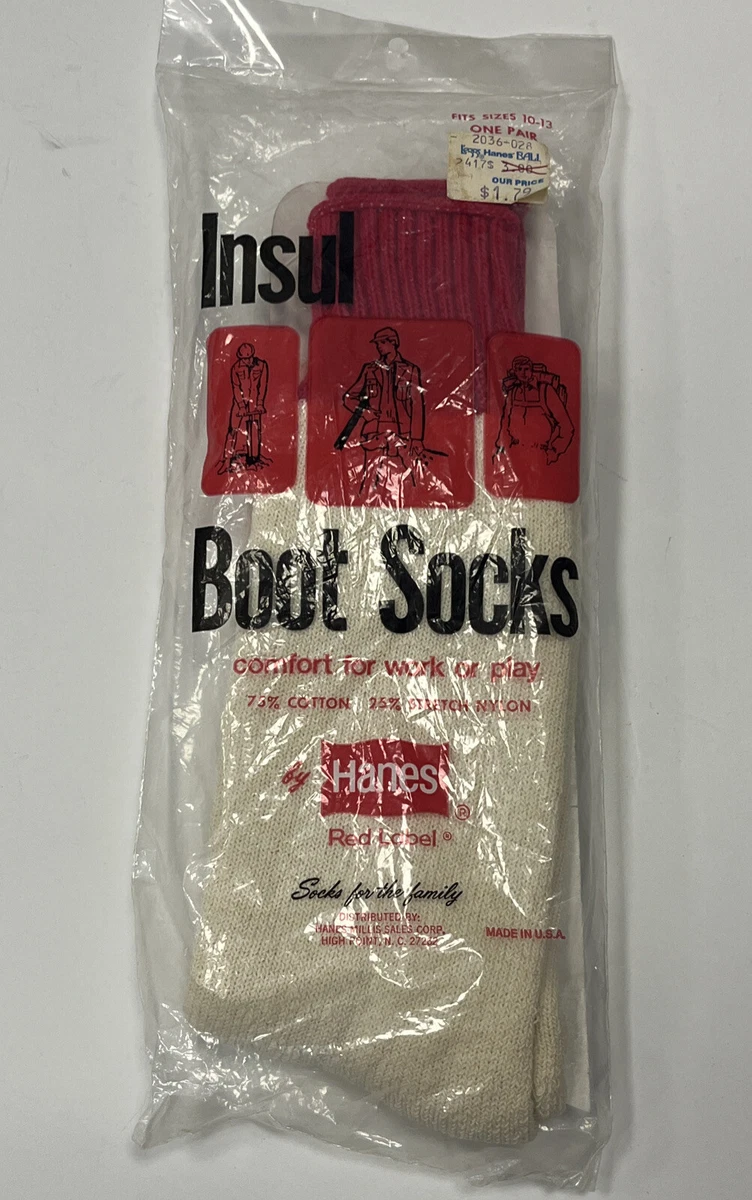 Vintage Hanes Red Label Insul Boot Socks Cotton Nylon Sizes 10 13