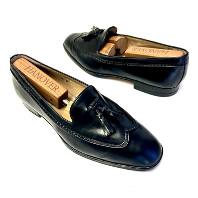 Vtg Bally Italy Men BLACK Leather DRESS Shoe WING TIP TASSEL  display picture 3