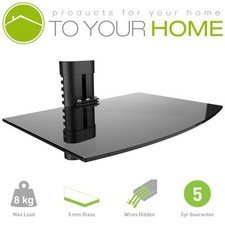 Black Floating Glass Shelf Wall Mount Bracket Stand DVD Sky Console Single One 