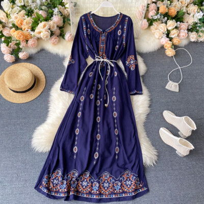 chinese dress ladies Baltic Born Womens Kennedy Embroidered Maxi Dress | Blue main image 1