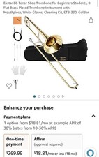 Eastar Bb Tenor Slide Trombone B Flat Brass Plated for Beginners Students Golden