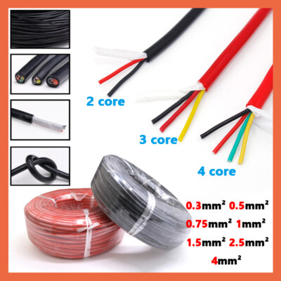 Flex Soft Silicone Wire Cable 0.3/0.5/0.75/1/1.5/2.5/4mm² Black Red 2 3 4 Core