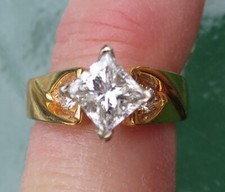 1 carat Princess cut Diamond Engagement Solitaire Ring VS 14k Yellow Gold 604