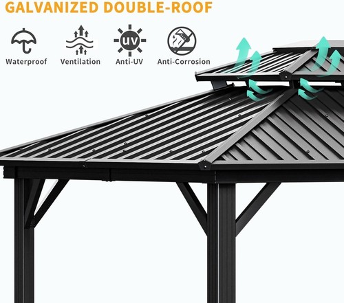 10' x 12' Outdoor Hardtop Gazebo Canopy w/ Aluminum Frame Sidewalls, Brown NEW# - Picture 22 of 22