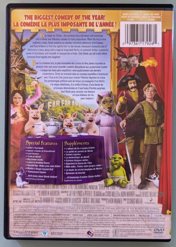 Shrek the Third (DVD, 2007, Canadian, Widescreen) - Image 2 of 3