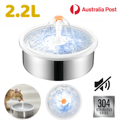2.2L Pet Water Fountain Stainless Steel Drinking Dispenser Filter Cat Dog Puppy