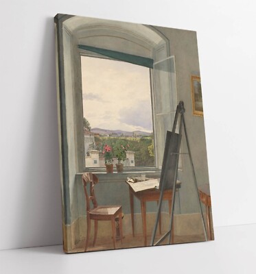 JAKOB ALT, BLICK AUS DEM KÜNSTLERATELIER - GERAHMTES LEINWANDBILD WANDBILD BILD DRUCK