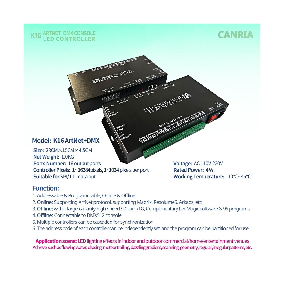 K16 ARTNET+DMX CONSOLE LED CONTROLLER, Professional Lighting