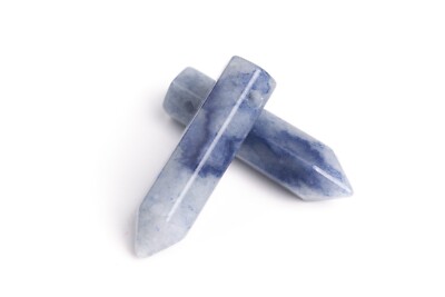 2 Pcs 30x8MM Blue Aventurine Healing Hexagonal Pointed Gemstone Beads