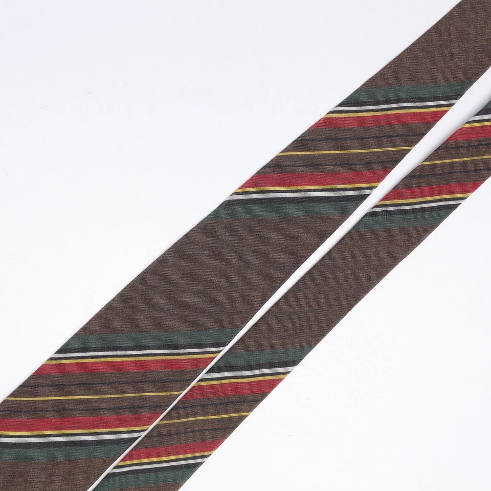 John G Hardy Mens Wool Silk Necktie Brown Green Red Stripe Weave Lightweight Tie - Image 3 of 4