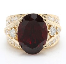 10.87 Carat Natural Red Garnet and Diamonds in 14K Solid Yellow Gold Ring