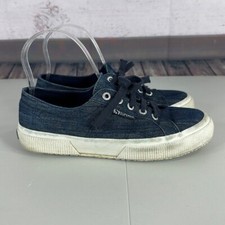 Superga Sneaker Shoe Womens 7 Blue Canvas Lace up Casual Flat Skater Navy