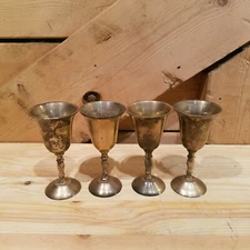 Vintage Miniature Brass Wine Glasses Set of 4 A.M.C. India - Swanky Barn