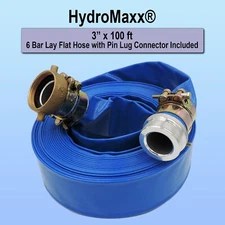 3" x 100' Heavy Duty PVC Lay Flat Water Discharge Hose with Pin Lug Connector