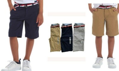 Tommy Hilfiger Boys Belted Chino Shorts Adjustable Waist Navy Beige Gray