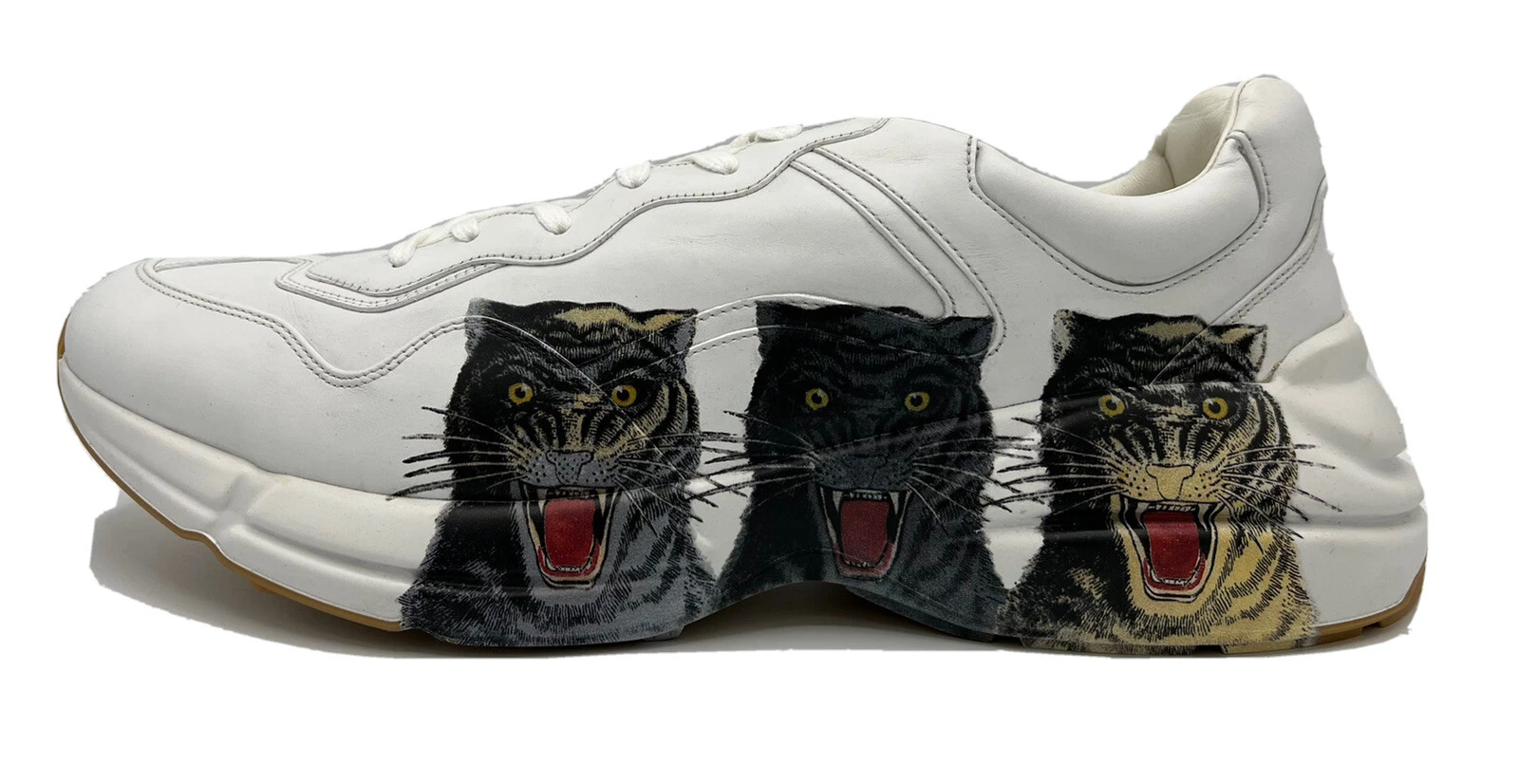 Baskets Gucci en cuir blanc trois tigres taille US 15,5 fabriquées en Italie