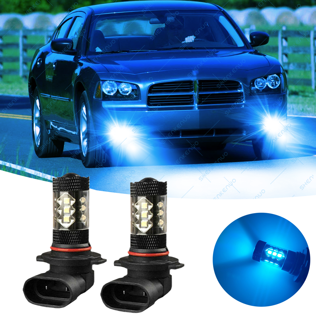 2007 dodge charger fog light bulb 2PC 8000K Ice Blue LED Lights bulbs For 2006 2008 2009 FOGER Bit 35k Clear vapor color_pink visibility environments Variant:Straw Guava