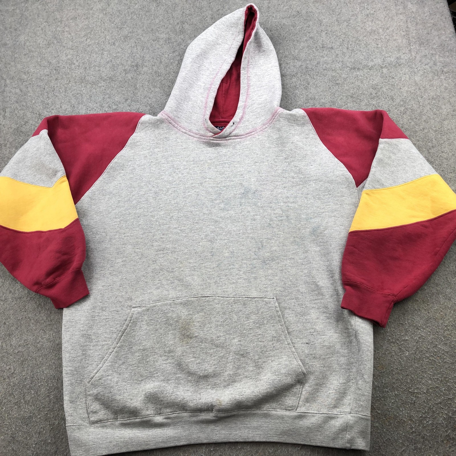Vintage Galt Crew Hoodie Men Large Gray Fleece Sweatshirt Colorblock Heavyweight