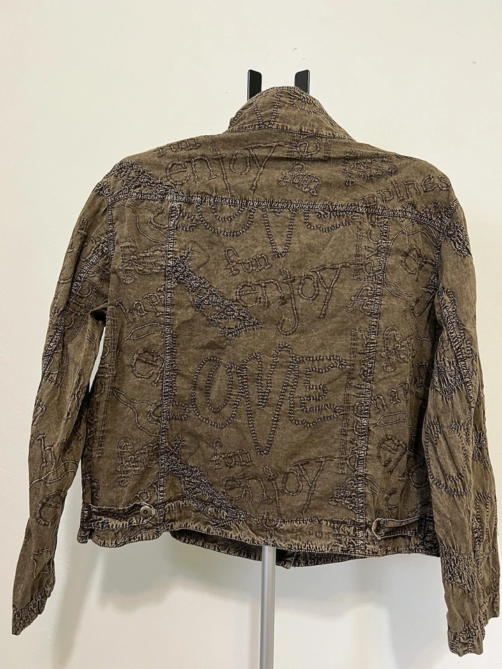 Chaqueta ligera bordada Chico’s talla 3 (XLarge) color oliva/marrón Foto 2 de 4