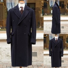 Business Men's Long Jacket Double Breasted Cashmere Navy Winter Warm Overcoat