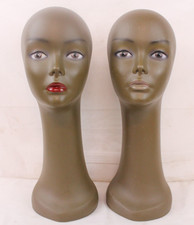 2 Vintage Mannequin Head Wig Bust Eyelashes Black Troika Painted Eyes