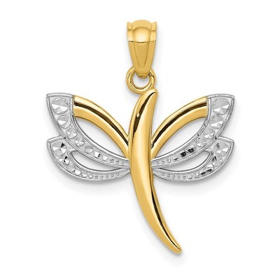 Anhänger Libelle 14 Karat Gelbgold und Rhodium
