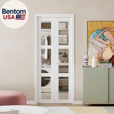 Bifold Door, 3-Lite Clear Glass Closet Door for 32''X 80'' Opening, Folding Doors