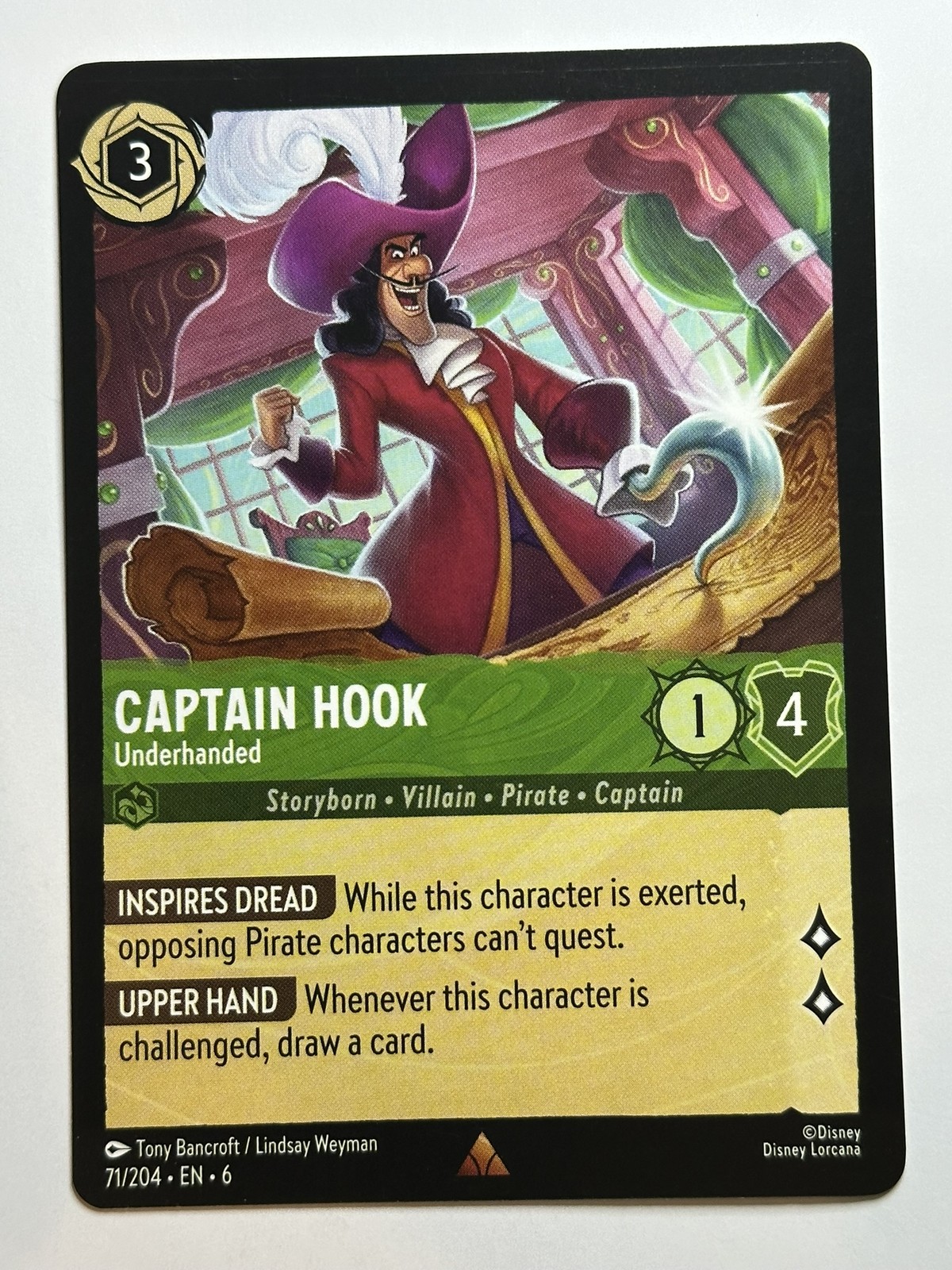 Captain Hook - Underhanded Rare Azurite Sea 71/204 NM Lorcana Card