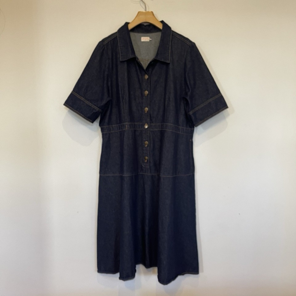 gorman Denim Semi Shirt Dress Sz 20 Midi Blue Pockets