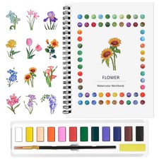 Watercolor Workbook for Beginners with 12 Flower Patterns Paint  Brush Set
